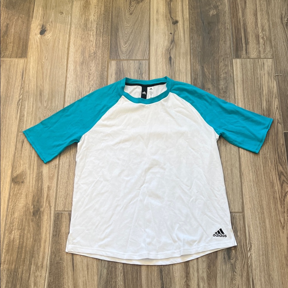 NWOT Adidas White and Teal Raglan Tee